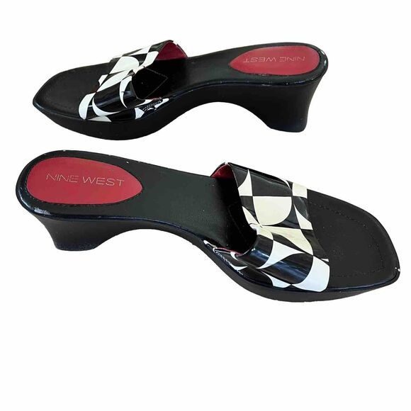 Vintage 90s y2k Mod Chunky Platform Slides Black White Nine West Size 8.5 M - Picture 3 of 11